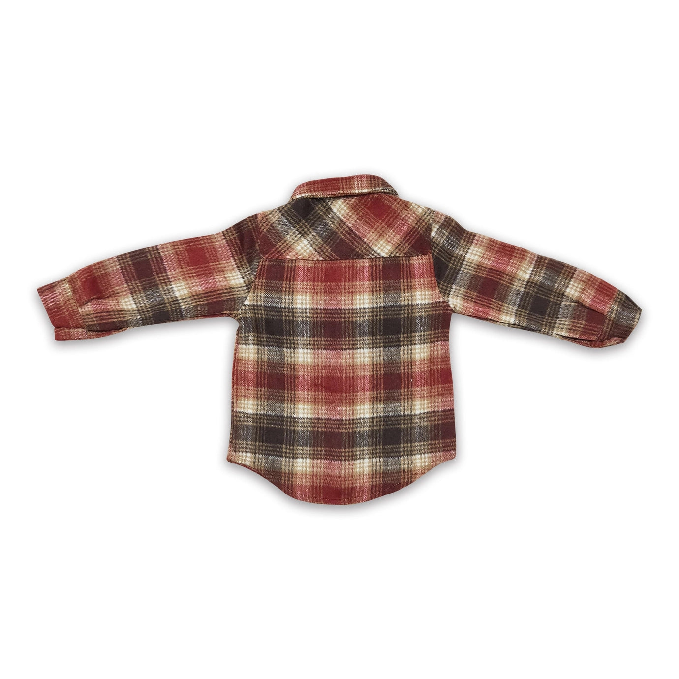 Red Brown Plaid Cotton Pocket Boy Flannel Button Up Shirt