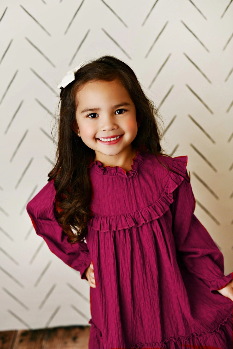 Kids Plum Colored Annie Ruffle Long Sleeve Fall Winter Dress Kids Plum Colored Annie Ruffle Long Sleeve Fall Winter Dress