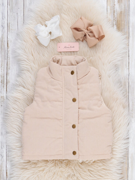 Corduroy Puffer Vest - Beige