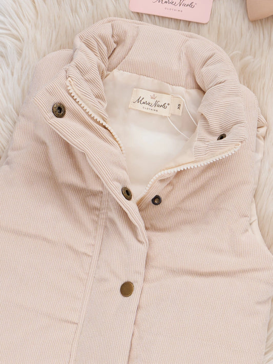 Corduroy Puffer Vest - Beige