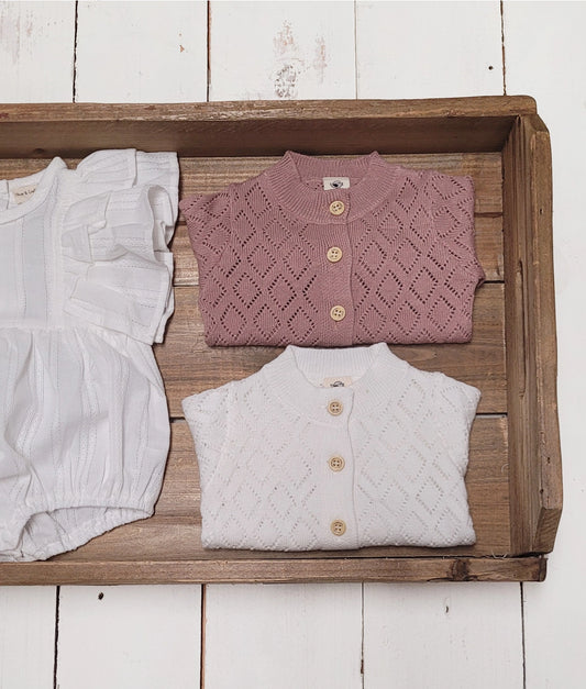 Baby Girl Sweater Cardigan Cotton Knit Dressy Top Eleanor White