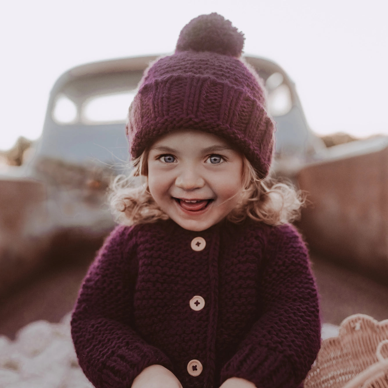 Plum Garter Stitch Beanie
