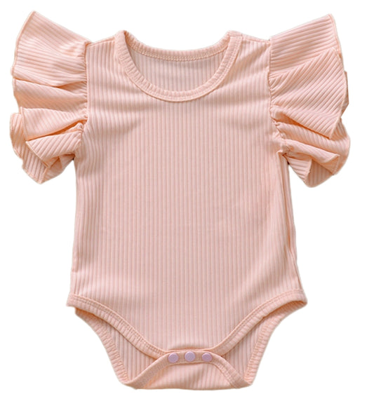 Ruffle Cap Sleeve Striped Baby Bodysuit - Pink