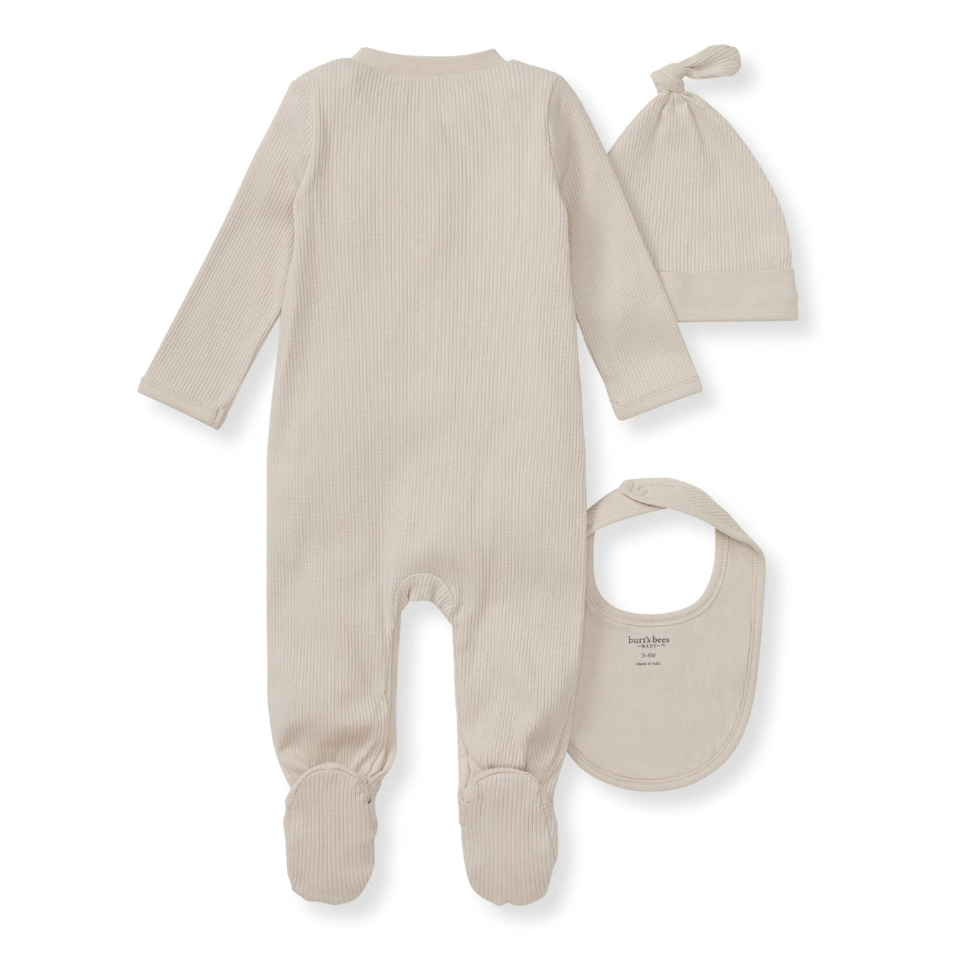 Organic Cotton Jumpsuit, Bib & Hat 3 Piece Set - Limestone