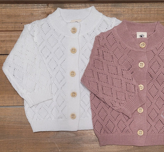 Baby Girl Sweater Cardigan Cotton Knit Dressy Top Eleanor White