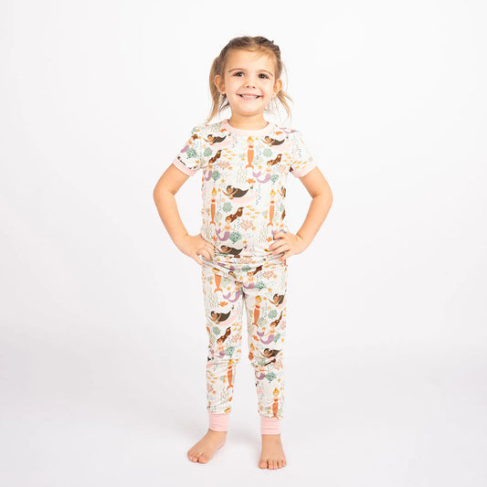 Making Waves Mermaids Bamboo Short Sleeve Kids Pajama Pants Set