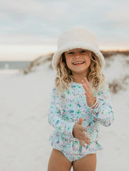 Kids Mint Floral Ruffle Rash Guard Swimsuit Set