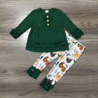 Forest Green with Chickens Button'n Outfit - Noelle Childrens Boutique