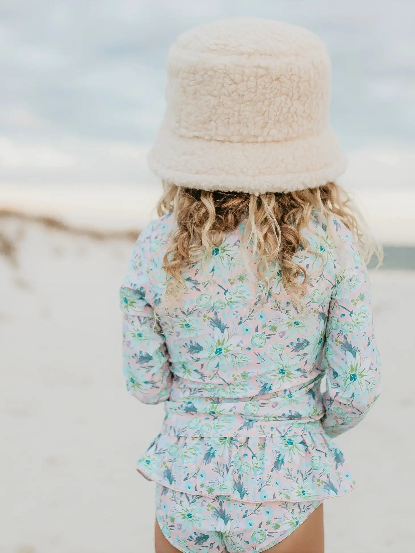 Kids Mint Floral Ruffle Rash Guard Swimsuit Set