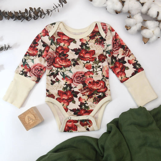 Organic Cotton Long Sleeve Baby Bodysuit, Ruby