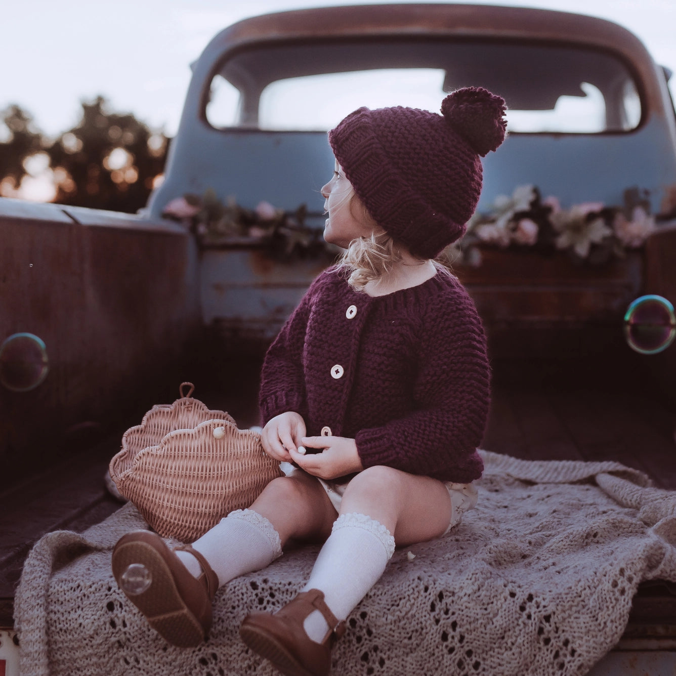 Plum Garter Stitch Beanie