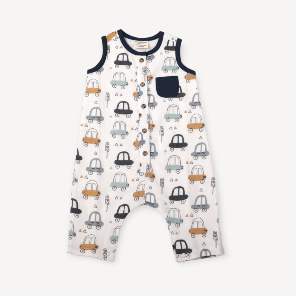 Cars Sleeveless Button Jumpsuit Organic Muslin)