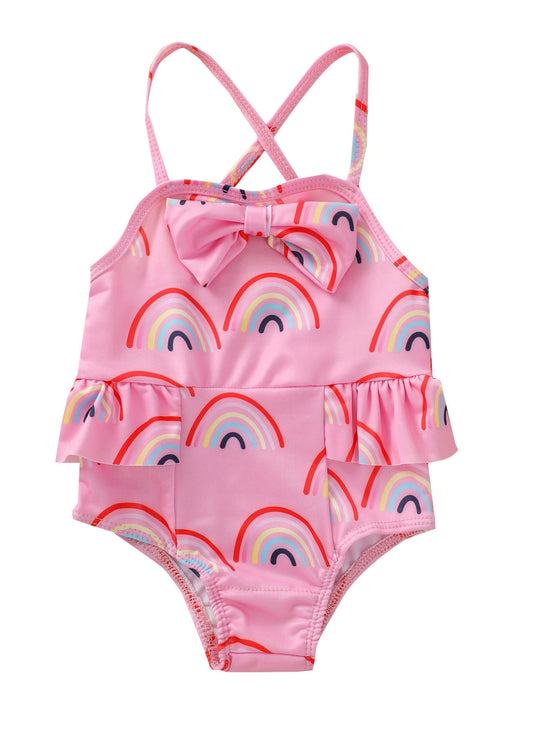 Fun Patterned Ruffled One-Piece Baby Swimsuit - Rainbow