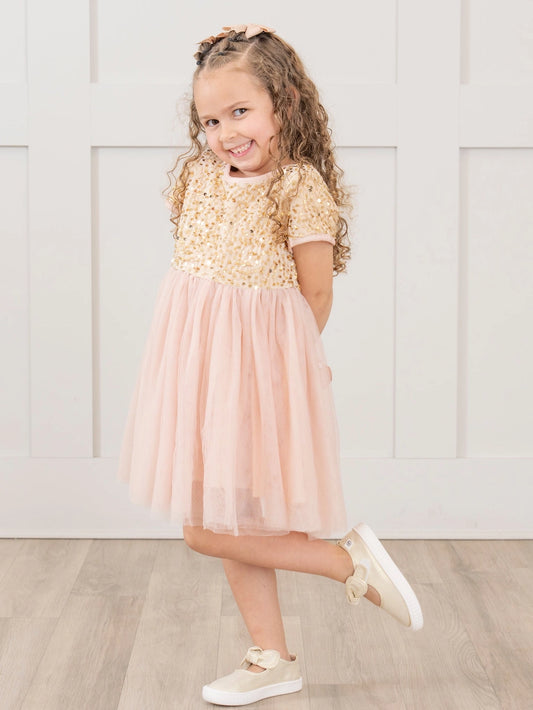 Champagne Sparkly Tulle Dress
