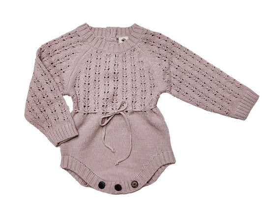 Zoya Cotton Sweater Romper Baby Outfit. - Light Plum