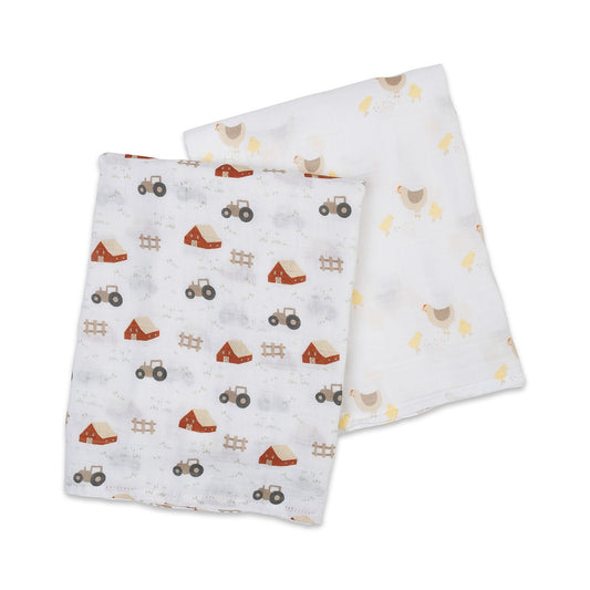 LULUJO COTTON SWADDLES - BARNYARD & ROOSTERS