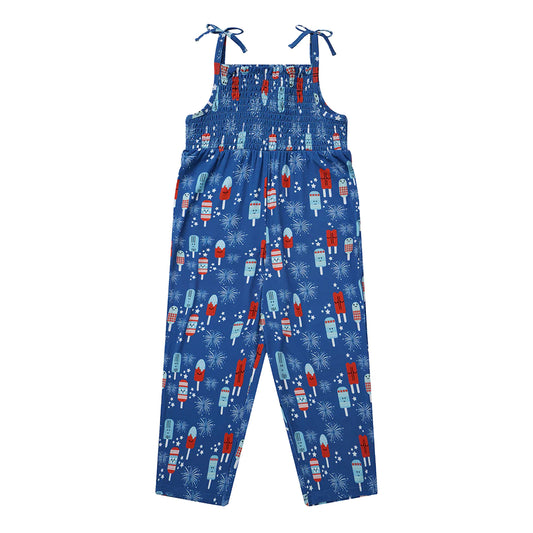 4th of July Party Pops Bamboo Girl Spaghetti Romper Jumpsuit