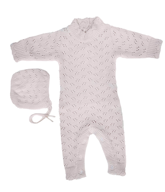 Grace Knitted Romper with Hat 2pc Set Apricot Pink