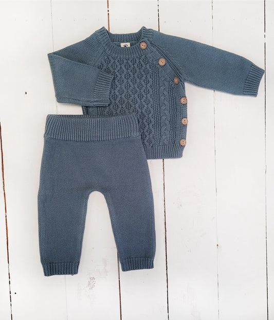 Sasha Cotton Knit 2pc Shirt and Pants Baby Outfit Set - Juniper Berry
