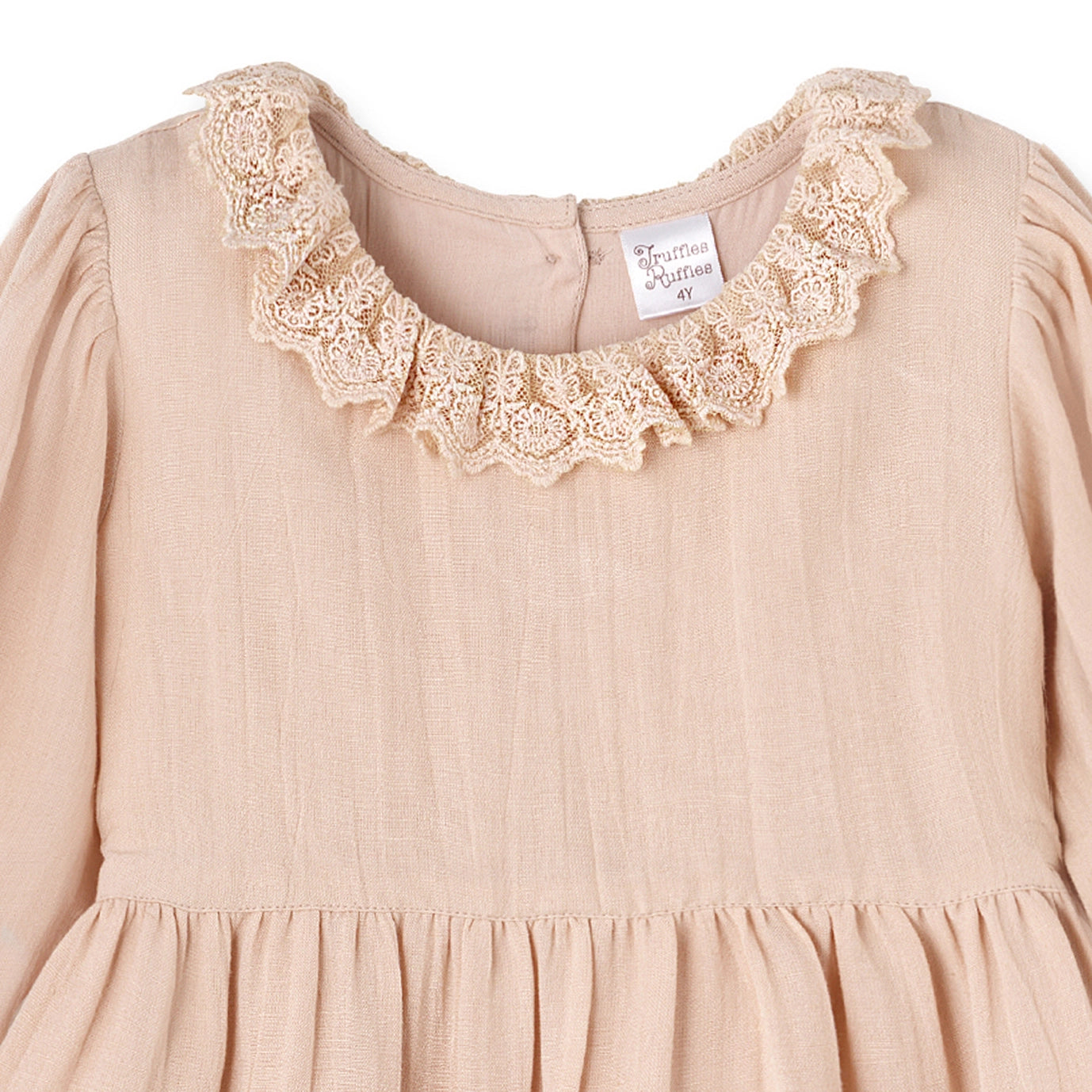 Lace Trim Linen Dress – Soft Beige Special Occasion Style