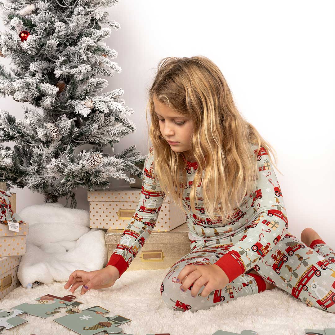 Christmas Train Bamboo Long Sleeve Kids Pajama Pants Set