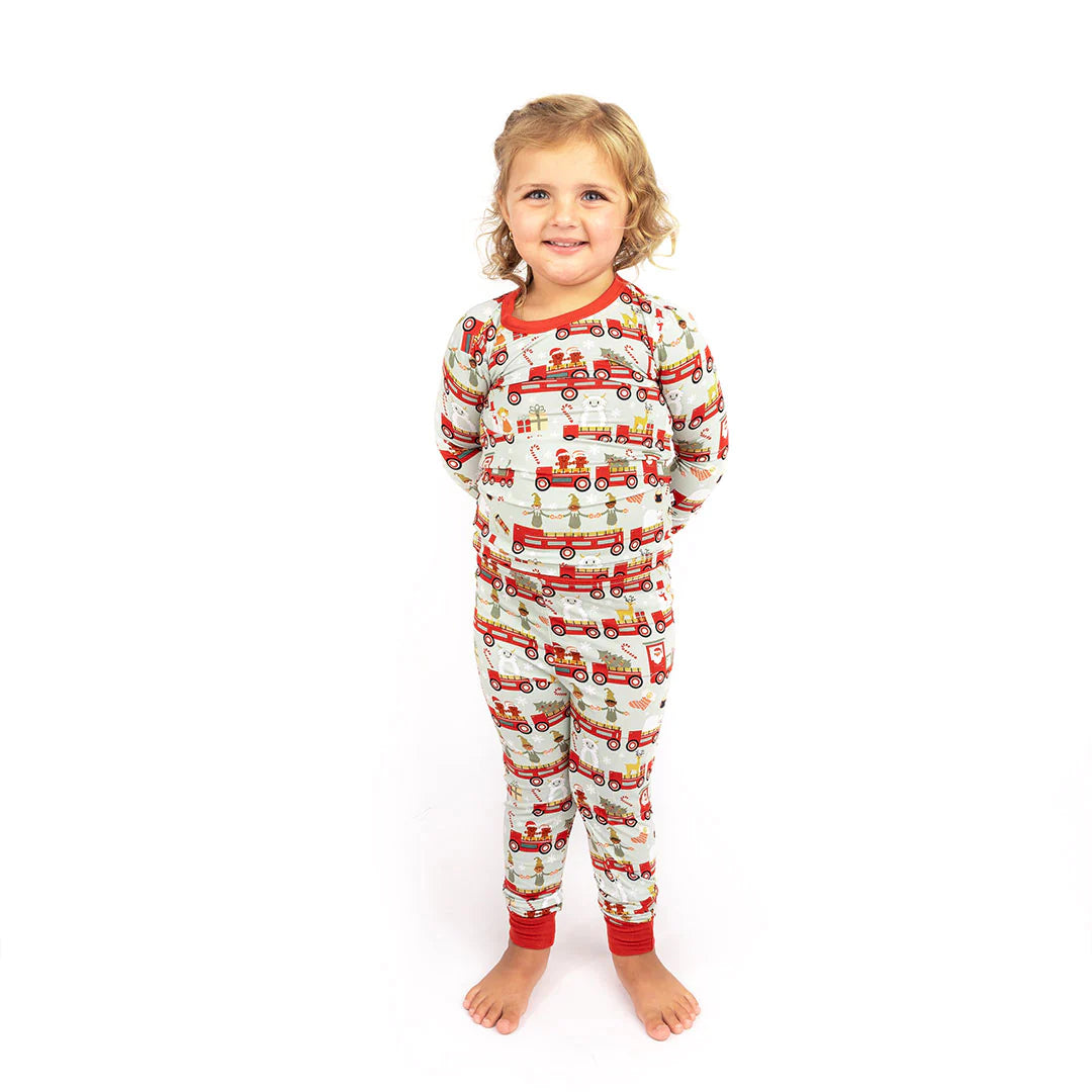 Christmas Train Bamboo Long Sleeve Kids Pajama Pants Set