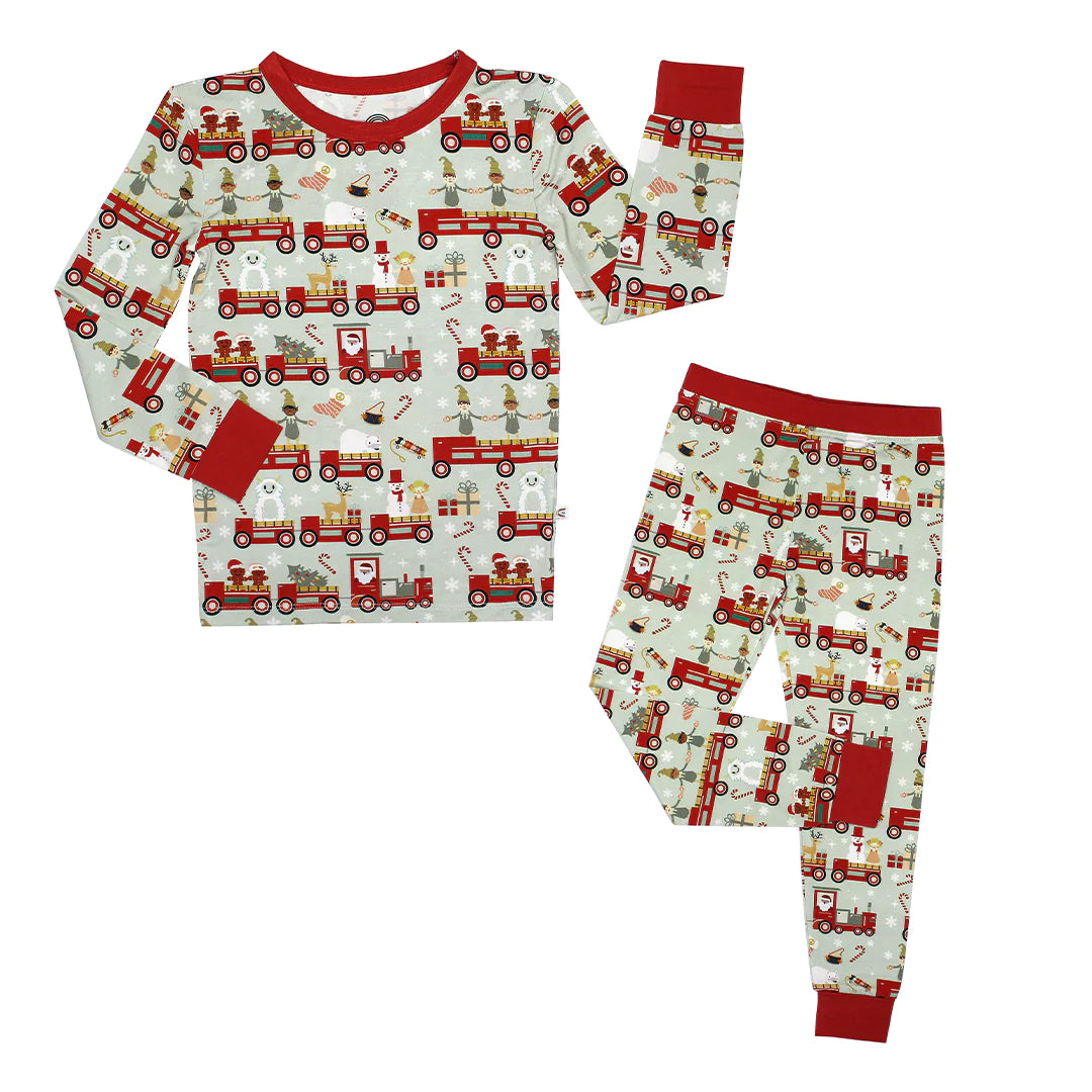 Christmas Train Bamboo Long Sleeve Kids Pajama Pants Set