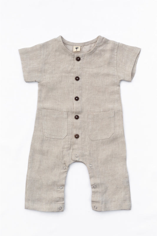 Baby Boys Linen Romper Jumpsuit Button Front Boho Julius - Natural
