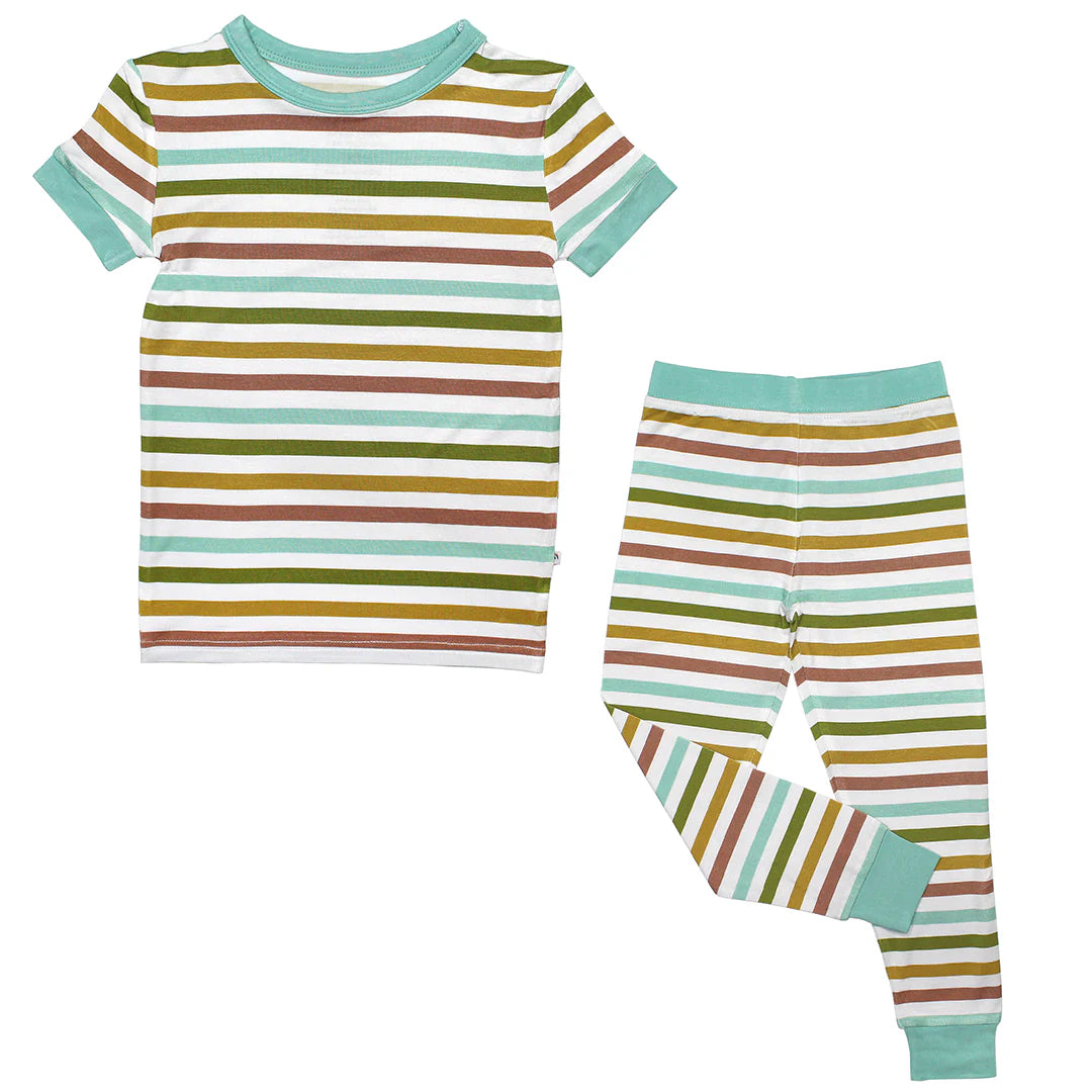 Spring Stripes Two-Piece Bamboo Short Sleeve Kids Pajama Pants Set