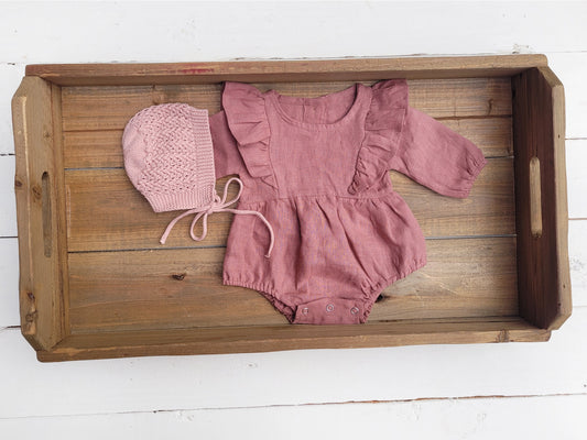 Baby Girl Linen Romper Ruffled Sleeve Dressy Gabriella Style - Victorian Pink