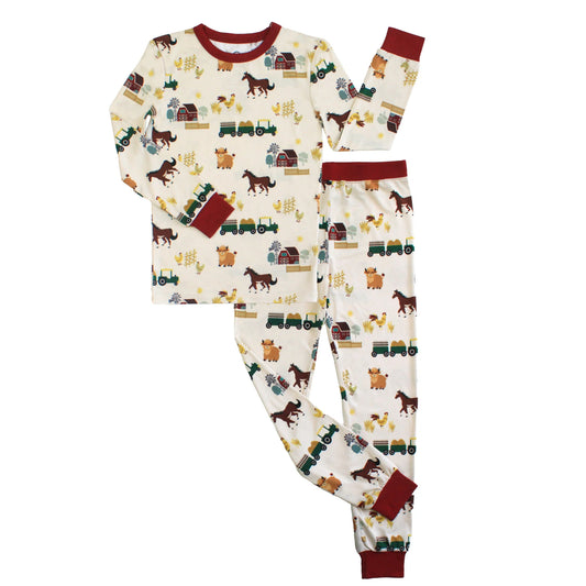 On the Farm Bamboo Long Sleeve Kids Pajama Pants Set