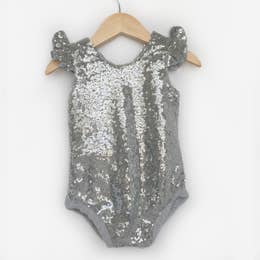 Silver Sequin Flutter Sleeve Leotards - Noelle Childrens Boutique