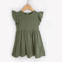 Green Linen Dress (2T-6) - Noelle Childrens Boutique