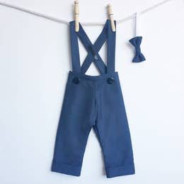 Poplin Longalls - Navy Blue - Noelle Childrens Boutique