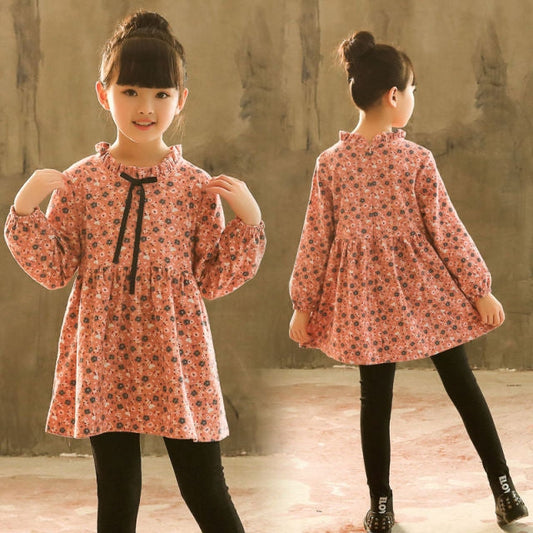 Cotton Long Sleeve Pink Floral Dress