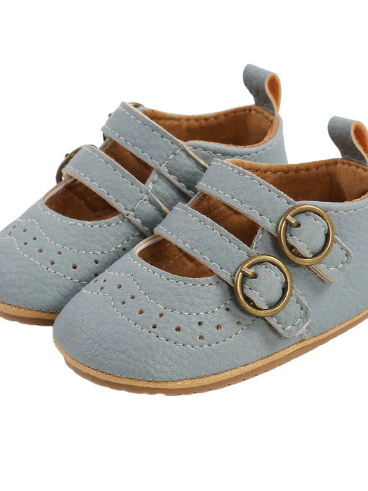 Double Buckle Mary Janes - Stone Blue