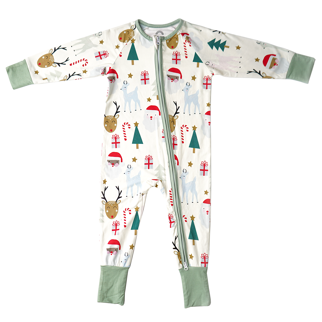 Santa and Friends Bamboo Convertible Sleeper Pajama Baby