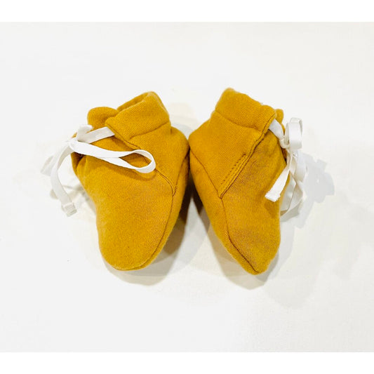 Organic Cotton Solid Baby Booties (Mustard, Sand, French Grey)