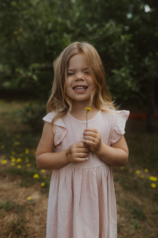 Pink Linen Dress - Noelle Childrens Boutique