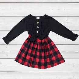 Black Bow Dress Red/Black Buffalo Plaid Skirt (12 Months - 6yrs) - Noelle Childrens Boutique