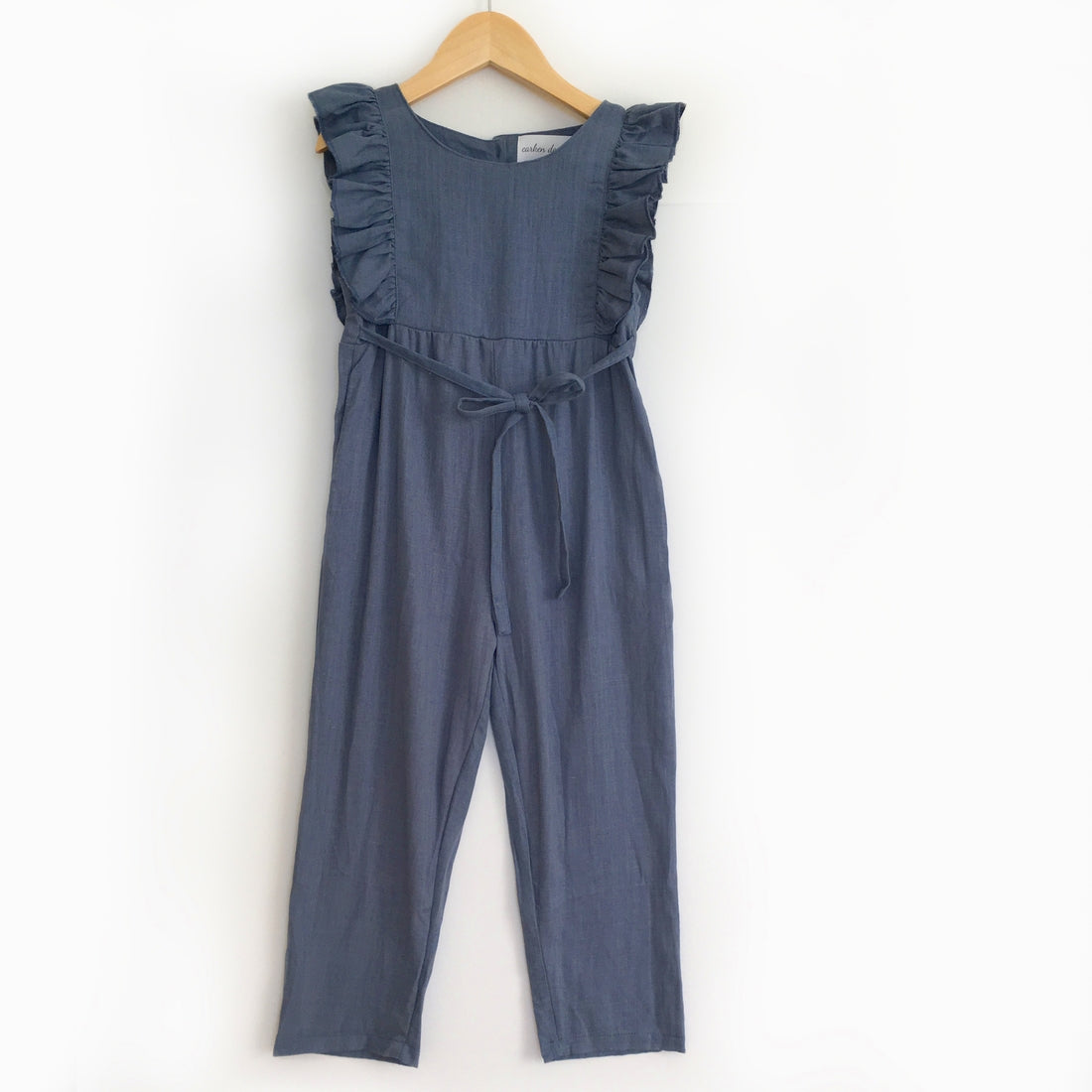 Navy Blue Linen Ruffle Romper with Pants (2T-6)