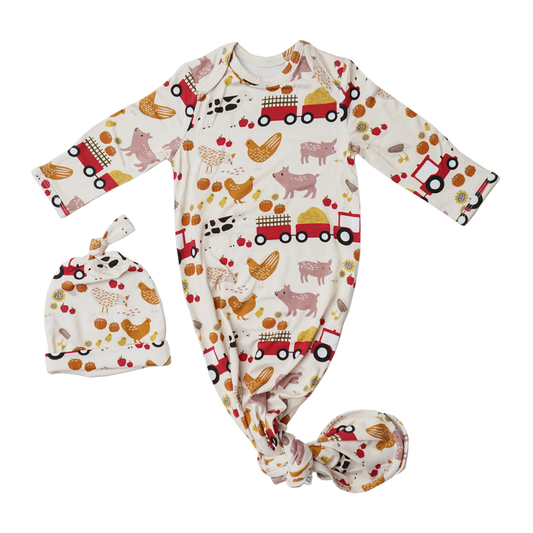 Farm Friends Bamboo Knotted Gown Newborn Baby Gift Set (0-3 Months)