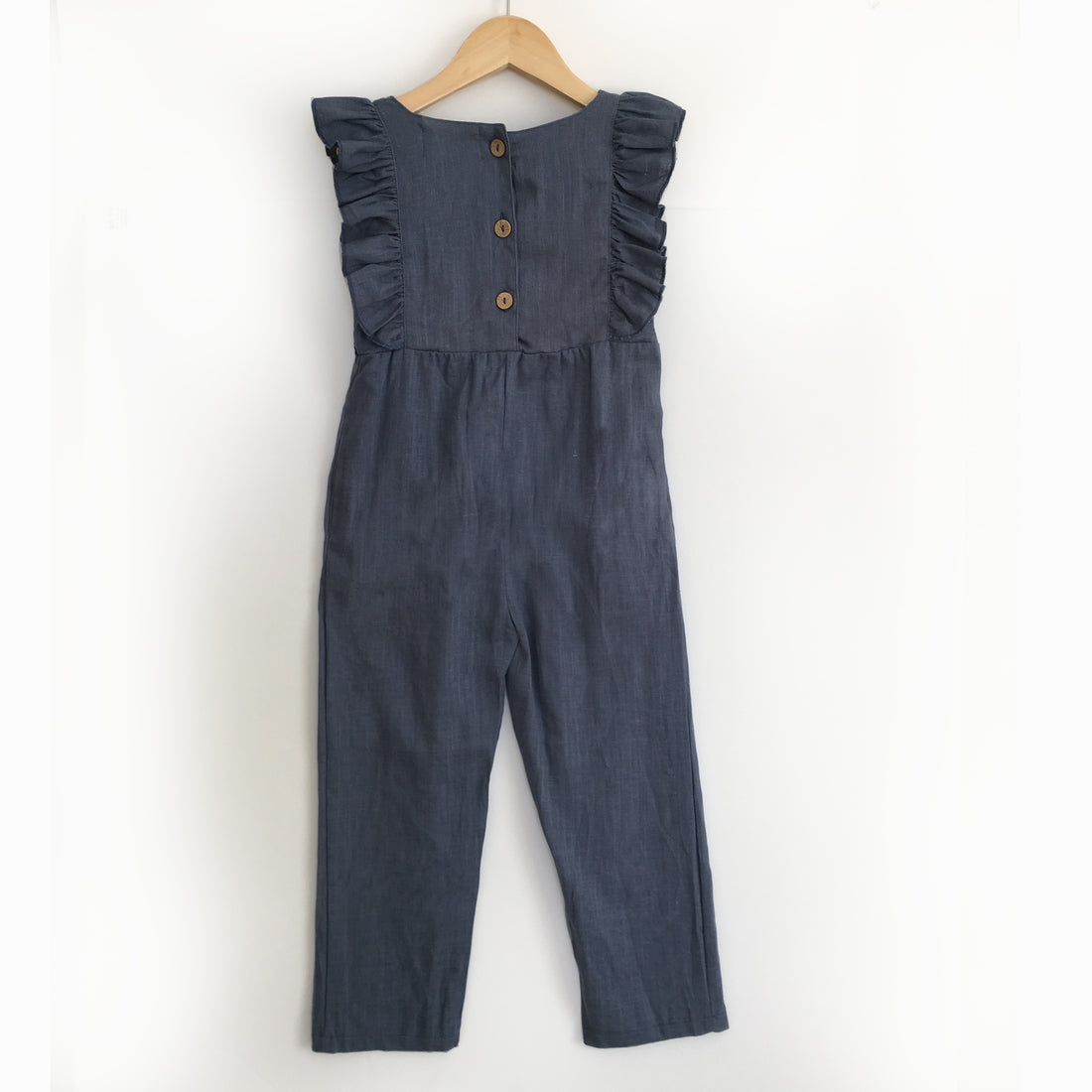 Navy Blue Linen Ruffle Romper with Pants (2T-6)