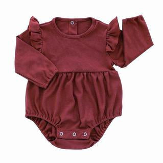 Merlot Flutter Long Sleeve Baby Onesie