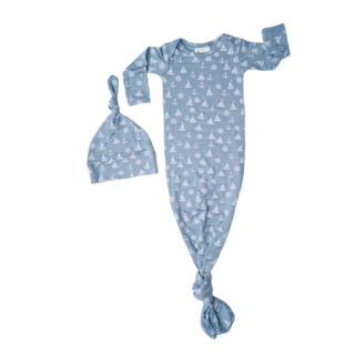 Anchors Away Bamboo Gown and Knot Hat Newborn Baby Gift Set